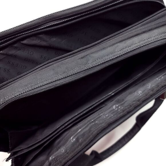 Vintage Guess Triangle Logo Black Full Zipper Messenger Bag Canvas Retro - Picture 3 of 6